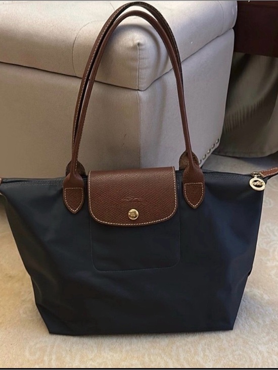 Longchamp Handbags - Longchamp off black Nylon Tote with Brown Leather Trim - Women Bags